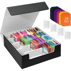 Card Deck Storage Box for Trading Cards 3000+MTG Deck Box with 24 Colorful Divider Tabs, Card Supporters PU Leather Trading Card Storage for Magic Game Cards TCG and Sport Cards (Black Gary)