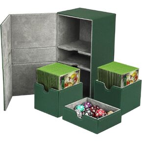 Mtg Commander Card Storage Box Fits 200 Double Sleeved Cards，Double Deck Box with Dice Tray, Leather Magnetic Card Storage Box for Magic Yugioh TCG CCG 2 Acrylic Cases & 2 Toploaders - Black&Purple