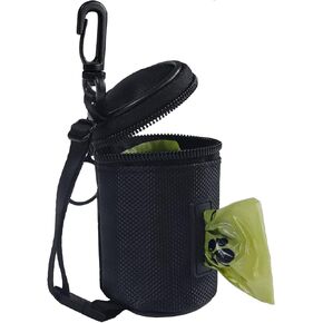 Aosbos Dog Poop Bag Holder for Leash, Dog Waste Bag Dispenser, Small Zipper Pouch with Adjustable Strap, Doggie Walking Accessories Outdoor, Black