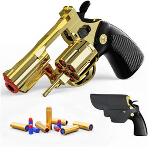 Revolver Toy Gun with Holster Gold - Soft Bullet Western Cowboy Prop Revolver Gun Plastic Play Cap Guns Pistol for Kids Boys Age 6+ Foam Blaster CS Toy Rifle Sniper Small Hand Gun Cosplay Shoot Game