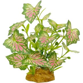 Smoothedo-Pets Aquarium Plant Fish Tank Decoration Reptile Habitat Plastic Artificial Plant Goldfish Waters Fish Hide (Pink Leaf/Stone)