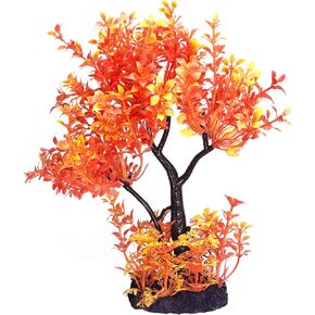 Mipukbay Fish Tank Decorations, Orange Aquarium Decor, Fake Aquarium Plants Artificial Plastic Plant Tree