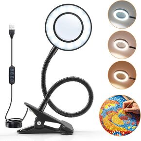 Clip On Light, 10X Lighted Magnifying Glass with Light, 3 Colors+10 Brightness Clip On Desk Lamp with Clamp Light, 1000 Lumen Clip On Lamp Magnifier with Light Hands Free ,Clamp Lamp Magnifying Lamp