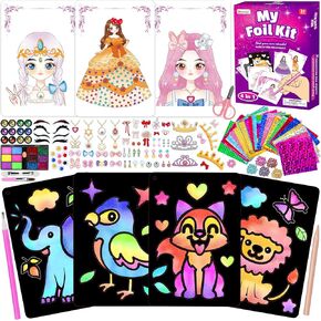 Foil Art Kit for Girls - Foil Art Princesses DIY Coloring Paper Toy, No Mess Art Craft Activity for Kids, Creative Travel Toys, Christmas Birthday Gifts for Ages 3 4 5 6-8 Year Old Girls Toys