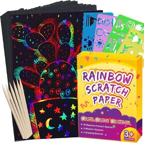 FUNNYB&G Rainbow Scratch Paper Art for Kids - 60 Pcs Magic Rainbow Scratch Paper Off Set Scratch Easter Crafts Arts Supplies Kits Pads Sheets for Party Games Christmas Birthday Easter Gifts