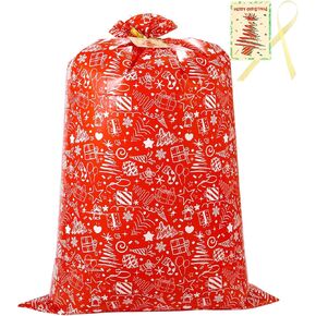 OAOCOLOR Extra Large Christmas Gift Bags,1pcs Red 56"x36" Heavy Duty Jumbo Big Christmas Gift Sack with Tag & Tie,Oversized Plastic Gift Santa Bags for Huge Giant XL Xmas Gifts Presents Wrapping
