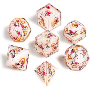 DND Dice Set 7-Pcs, Sharp Edge Plum Flower Style Resin Dice Polyhedral Resin Sharp Edge Dice for Roleplaying Games Dungeons and Dragons RPG MTG Table Games（Plum Flower）