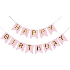 Happy Birthday Banner Birthday Party Supplies Garland Decorations Birthday Signs Nursery Hanging Decor (Pink)