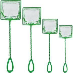 4 Pack Aquarium Fish Net, Multi-Size Fine Quick Fish Catch Nets Nylon Fishing Mesh Nets with Long Plastic Handle for Fish Tank - Green (3in, 4in, 5in, 6in)