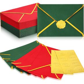 Fulmoon 200 Pcs 5 x 7 Inch Christmas Red and Green Envelopes Self Adhesive Gold Border Xmas Letter Envelopes V Flap Envelopes with Gold Embossed Stickers for Holiday Invitations Festive Letters Cards