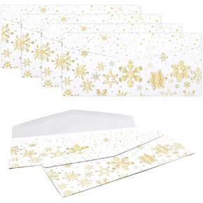 Whaline 150Pcs Christmas Money Envelope White Gold Snowflake Cash Envelope Xmas Winter Mailing Envelope for Card Invitation Letter Holiday Party Office Business