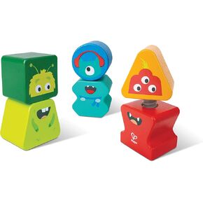 Hape: Building Block Monster Buddies - 3 Colorful Wooden Block Monster Characters, Match Head & Body Pieces, Twist-On Pieces, Toddlers & Kids Ages 2+