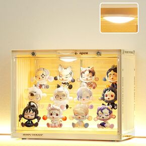 Display Case for Figures with Remote Contral Light , 3 Tiers Acrylic Display Case Dustproof Showcase with Magnetic Door for Collectibles Mini Funko Pop Popmart (White 11.8×6.7×9in)