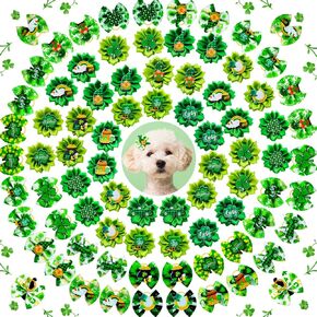 80pcs St.Patrick's Day Dog Bows, Holiday Pet Samll Dog Hair Grooming Bows with Rubber Bands, St.Patrick's Day Green Lucky Clover Element Dog Hair Bows for Dog Puppy Yorkie Hair Accessories