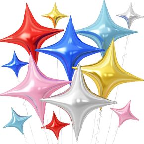 Gold Star Balloons,12Pcs Four Angle Star Foil Balloons,26Inch and 10Inch Gold Quadrangle Star Helium Mylar Balloons for Birthday Anniversary Baby Shower Wedding Party Decorations