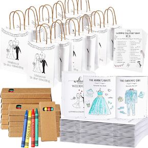 Gueevin 48 Pcs Wedding Activities for Kids Coloring Books Individually Packaged Wedding Coloring Books Wedding Gift Goodie Bags and Scavenger Hunt Sheets for Kids Games Favors(Crayons)