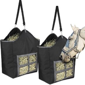 2 Packs Large Hay Bags for Horse 24 oz Canvas Horse Hay Bag Goat Hay Feeder with Metal Fastener and Heavy Adjustable Strap Hay Nets for Sheep Goats Open Feed Hole Hay Feeder for Slow Feeding