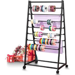 Ribbon Organizer, 15 Tier Metal Wire Spool Rack, Double-Sided Christmas Gift Wrapping Organizer Storage Ribbon Storage Rack for Craft Cake Shop Flower Store,Tie Scarf Rack Belt Towel Holder