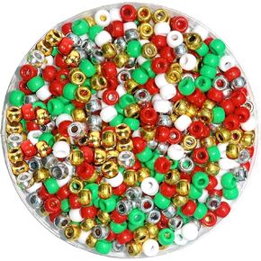 1200 pcs Christmas Pony Beads, Plastic Beads for Candy Cane Crafts, Christmas Beads for Crafts Jewelry Making, Pony Beads Bulk for Christmas and New Years(Gold White Red Green Silver)