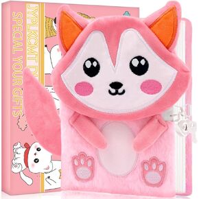 Fluffy Fox Diary with Lock for girls, 6 7 8 year old girl Fox Gifts, Princess Diaries Girls diary journals, Back to School Supplies Notebook, Birthday Christmas Gifts for daughter granddaughter niece