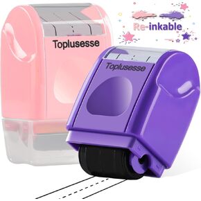 Dashed Handwriting Line Roller Stamps Self-Inking Practice Line Rolling Stamps Teacher Stamps for Kids Kindergarten(Pink& Purple)