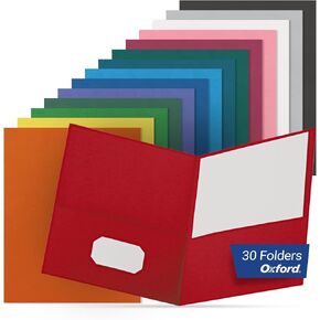 Oxford Two Pocket Folders - Letter Size Folders with 2 Pockets - 30 per Box - 15 Assorted Color Folders for School and Office