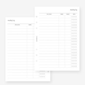 A5 Reading Log Planner Insert Agenda Refill for Filofax A5, Kikki K Large, LV GM sized 6 ring agendas, 5.8 x 8.3