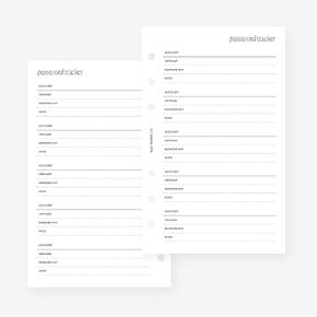 Franklin Covey Compact Password Tracker Planner Insert Agenda Refill for FC Compact 6 Hole Ringed Binders 4.25 x 6.75