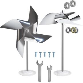 2 Pack Bird Deflector Reflective Kite（Stainless Steel） Dual Bearings Withstand Strong Winds, for Yards Gardens Rooftops Vegetable Gardens Boats to Disperse Birds, Easy to Install, 12.5" x 10.8 "