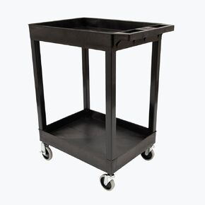 FSE Luxor 373-SEC11HD-B 24" x 18" Plastic Utility Tub Cart with Heavy Duty Casters -Two Shelf - Black
