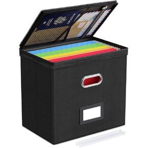 Oterri File Organizer Boxes with Lids, File Box with Mesh Pockets, Document Organizer Box for File Folders Letter Size, Zippers Filing Box for Home, Office, School (Grey, 2 Pack Without Folders)