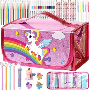 Pasimy Unicorn Washable Markers Set 52 Pcs with Unicorn Pencil Case Art Supplies for Kids Arts and Crafts Coloring Set Markers Crayon Drawing Kit Christmas Birthday Gifts for Girls 4 5 6 7 8 Year Old