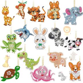 Yaomiao 17 Pcs Diamond Keychains Animal Diamond Art Ornaments Double Side Diamond Key Rings DIY 5D Art Pedants for Beginners Birthday Crafting Home Party Decor