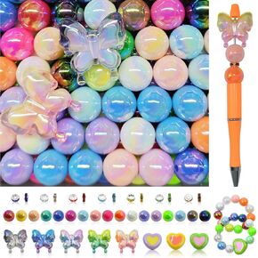 253 Pieces Beads for Pens - Acrylic Loose Beads Bulk Set - Beads Kit for Crafts - Fit for Jewelry Making, Bracelets, Beadable Pens, and Focal Beads - Cute Beads for DIY Supplies