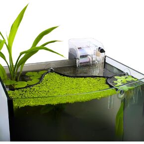 Aquarium Floating Plant Barrier for Small Tanks with Low Surface Flow; Uses Capillary Action to Cling to Glass; No Suction Cups; Auto Adjust to Any Water Level; Bend into Any Shape (Clear Combo)