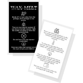 Wax Melt Care Instruction Cards | 50 Pack | 2x3.5" Business Card Wax Melt Supplies Homemade Customer thank you for Warmer Minimalist White and black How To Care for wax cube clamshell wickless candle