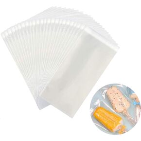 Miaowoof 200PCS Popsicle Bags Sealable, Ice Cream Bags For Ice Pops, Self-adhesive Clear Popsicle Wrappers, 6.3in x 3.2in