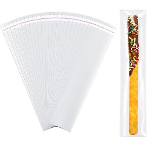 HRXMS Pretzels Individual Bags, 200Pcs 2x10 Inches Self-sealing Transparent Individually Wrapped Cellophane Bags, Pretzel Rod Bags, Food Safe Bags for Gifts/Chocolate/Candy Popsicle/Cookies