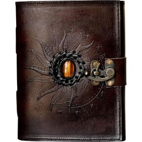 cuero Leather Sun and Moon Stone Tiger 8X6 Brown Leather Journal for Women Leather Journal for Men Leather Sketchbook Leather Blank book Unlined Deckle Edge Paper
