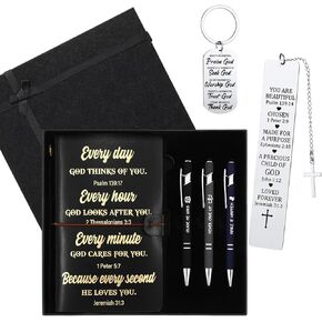 7 Pcs Mother's Day Gifts Christian Gifts for Women Men Prayer Journal Thank You Gift for Coworker Teacher Graduation Bible Keychain Bookmark Religious Journal Ballpoint Pen with Box(Teal)