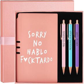 5 Pcs Funny Sarcastic Journal Set Gift for Christmas Notebook Pen with Gift Box Sarcastic Sayings Lady Office Gift Set Pink Funny Journal with Pens for Women Coworker Wife