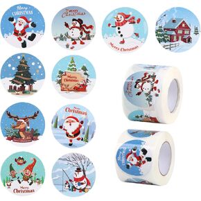 500Pcs Christmas Labels Stickers 4x4cm, 2 Rolls Gift Tags Stickers Round Christmas Stickers for Envelopes, Self Adhesive Holiday Stickers, Gifts Stickers for Xmas Presents Bags Cards
