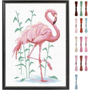 FREEBLOSS Flamingo Cross Stitch Kit Cross Stitch Starter Kit for Adults with Instructions 13 * 17'' Pure Cotton Cloth Cross Stitch for Beginnrs Cross stitch Wall Hanging No Frame