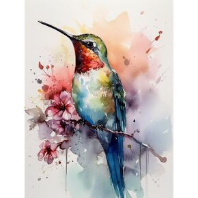 Watercolor Hummingbird Cross Stitch Kits for Beginners Stamped Cross-Stitch Supplies Needlework DIY 11CT 3 Strands Eco Cotton Thread Printed DIY Needlepoint Kits 40×50cm (CU48)