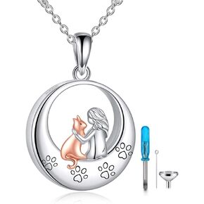 TIGER RIDER Sterling Silver Dog/Cat Urn Necklace for Ashes Dog/Cat Memorial Keepsake Cremation Jewelry Gifts for Women Pet Lovers