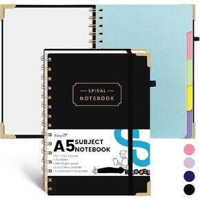 Koogel Hardcover Spiral Notebook with Tabs, 5 Subject Composition Notebook 5.8x8 Inch Ruled Journals with Dividers Pink for Women Gift Office School