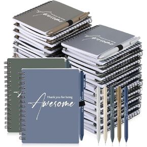Honoson 30 Sets Spiral Notebook Sets Bulk Thank You Gift for Staff Appreciation Inspirational Journal Thank You for Being Awesome Notepads with Bamboo Pen for Employee Teacher (Vivid Morandi Color)