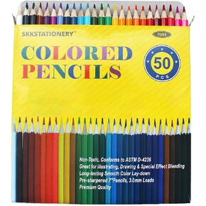 SKKSTATIONERY 50Pcs Colored Pencils,50 Vibrant Colors, Drawing Pencils for Sketch, Arts, Coloring Books, Christmas Halloween Gifts