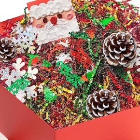 2lb Christmas Crinkle Cut Paper Shred Filler,Red Green Gold Crinkle Cut Paper Shred Filler Metallic,Snowflakes Reindeer Tree Pinecones Christmas Confetti and Greeting Card,For Gift Basket Filler.