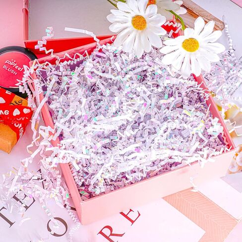 Shredded Paper Filler for Gift Baskets, Crinkle Cut Paper Shred Filler, Gift Basket Box Filler for Birthday Wedding Christmas Thanksgiving Mother's Day (4 Oz, Diamond White) in Kuwait